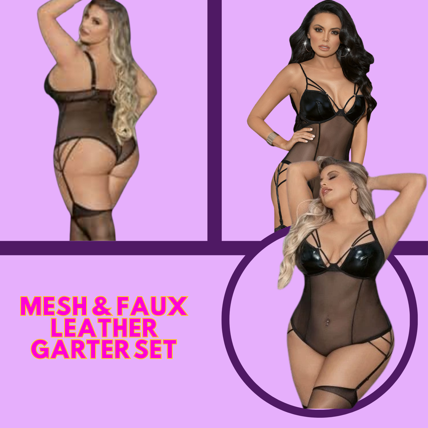 Mesh & Faux Leather Garter