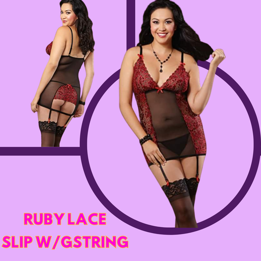 Embroidered Red Lace Slip & Garter